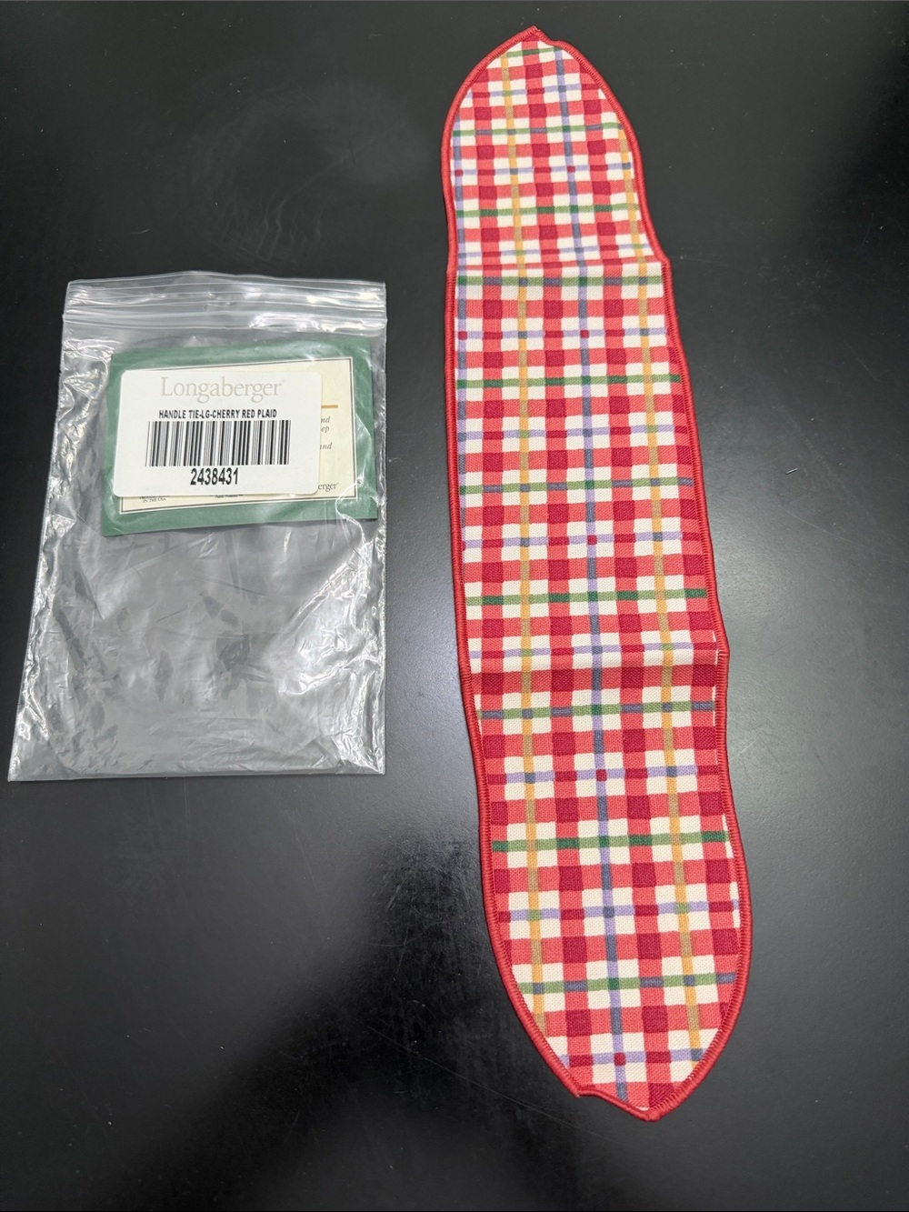 Longaberger Red Multi-Color Plaid Fabric Handle Tie